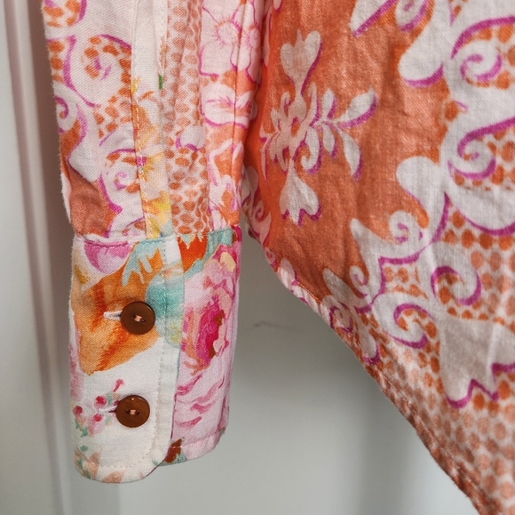 Rachel Zoe Pink Muti Print Linen Blouse - Picture 7 of 13